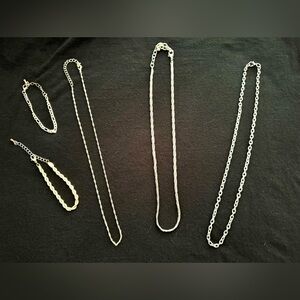 Lot of 5 Silver & Gold Tone Chains & Bracelets Unisex Jewelry Bundle
